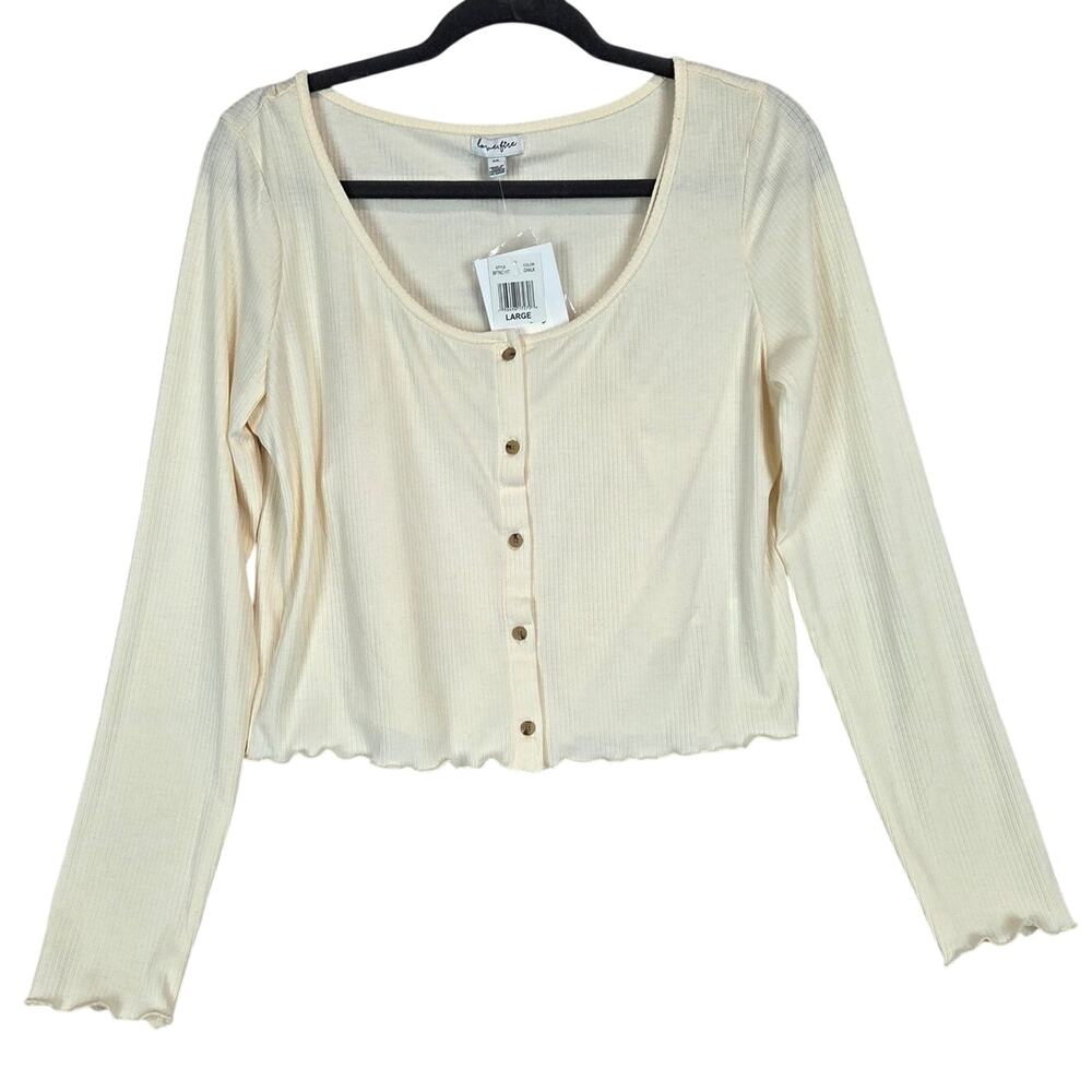 Ivory Light Long Sleeve 2 Piece Crop Top Tank Set Sz L Coquette Fairy Whimsy NWT